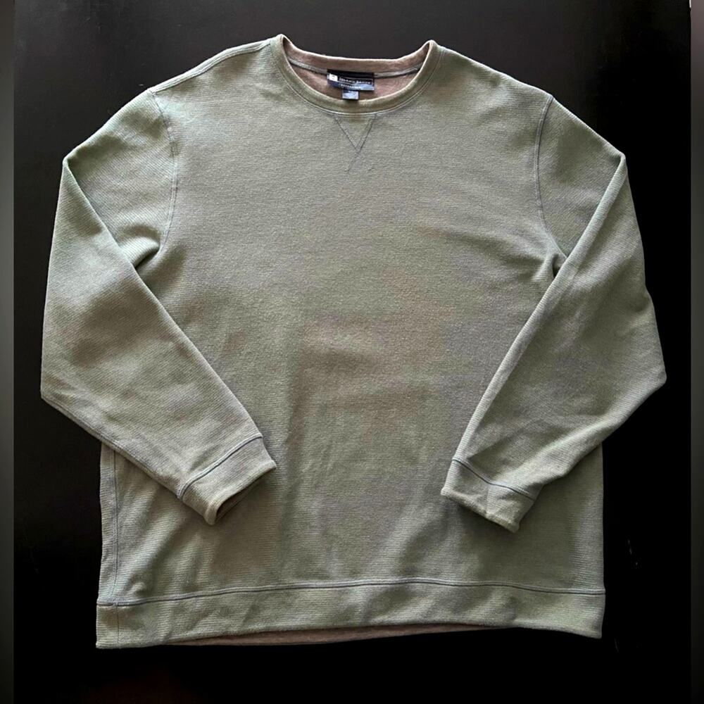 ISLAND SANDS Reversible Sage/Gray Long Sleeve Cotton Pullover Sweater sz XLarge